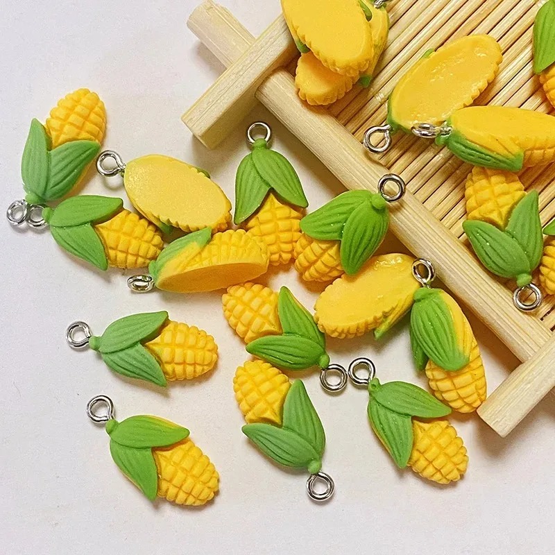 Resin Crafts Diy - ชาร์มเรซิ่นรูปข้าวโพดและผักขนาดเล็ก 20 ชิ้น ของตกแต่งอาหารจำลอง สำหรับงาน DIY