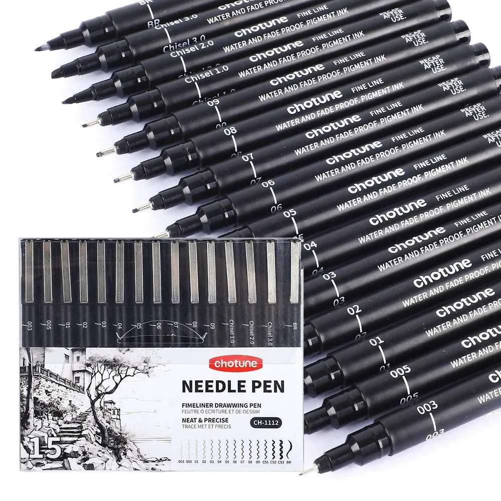 Copic Marker Sketch - Black Micro ปากกา,15 ขนาด,กันน้ําหมึกเอกสาร,Fine Point ปากกาสําหรับศิลปินภาพประกอบ,Sketching,อะนิเมะ,มังงะการวาดภาพทางเทคนิค