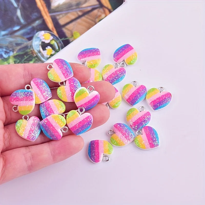 Resin Crafts Diy - ชาร์มเรซิ่นรูปหัวใจหลากสี 10 ชิ้น จี้รูปหัวใจน่ารักหลากสี สำหรับทำเครื่องประดับ DIY