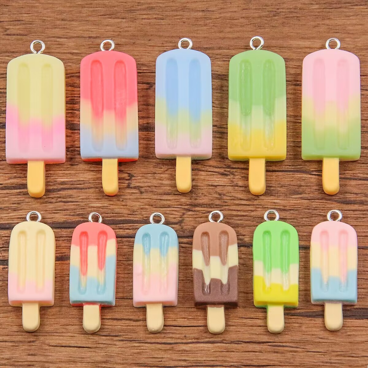 Resin Crafts Diy - ชาร์มเรซิ่นรูปไอศกรีมไล่สี 6 ชิ้น จี้ไอศกรีมขนาดเล็ก อุปกรณ์ DIY