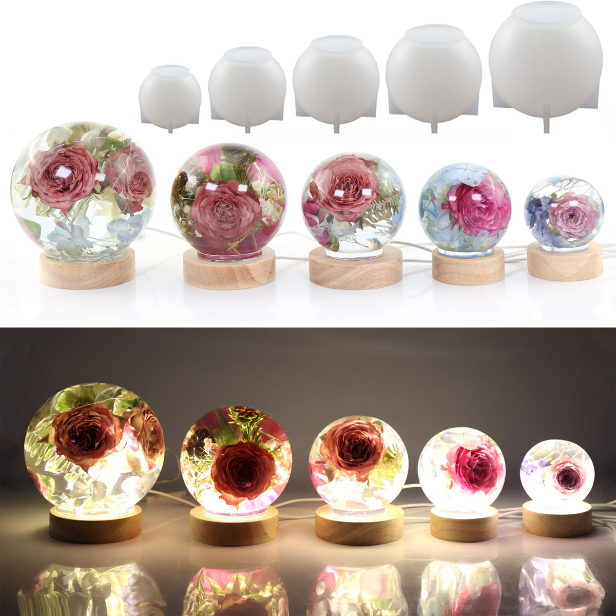 Resin Craft Ideas - 65-120 มม.Sphere Ball แม่พิมพ์ซิลิโคนสําหรับแห้งดอกไม้ Sphere Ball
