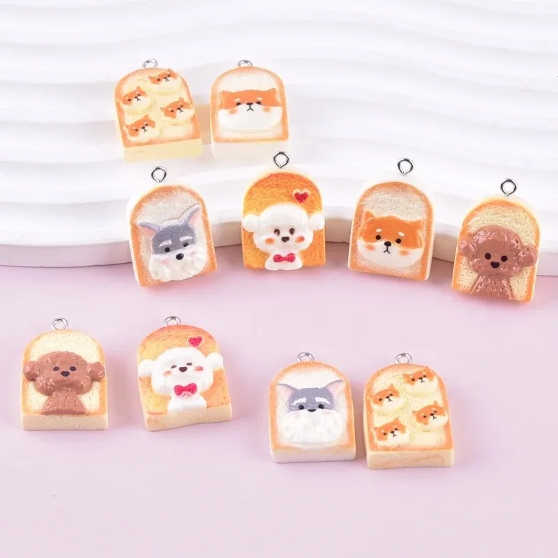 Resin Crafts Diy - จี้เรซิ่นรูปสุนัขขนมปังปิ้งน่ารัก 10 ชิ้น จี้รูปสัตว์การ์ตูน อุปกรณ์งานฝีมือ DIY