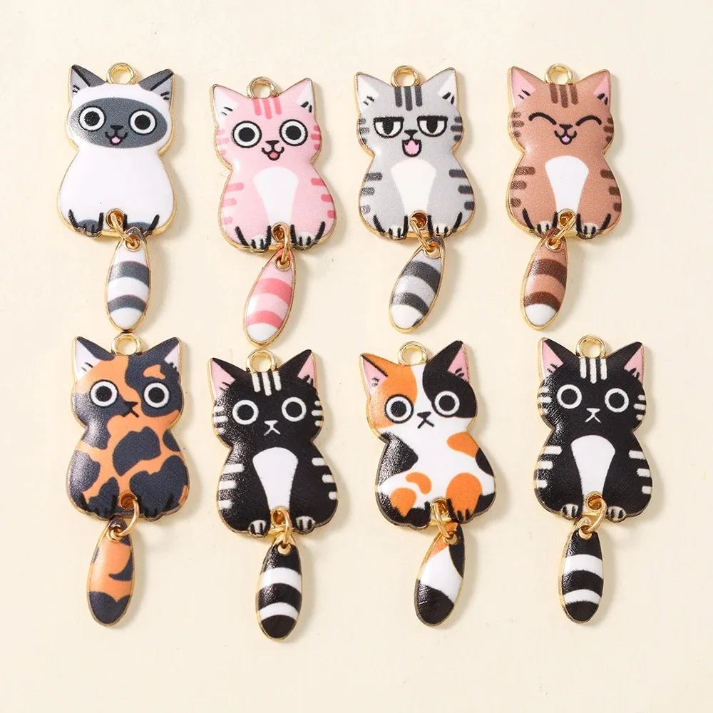 Resin Crafts Diy - 10 ชิ้น 16×39 มม. จี้เรซิ่นรูปแมวน่ารัก จี้รูปสัตว์น่ารัก