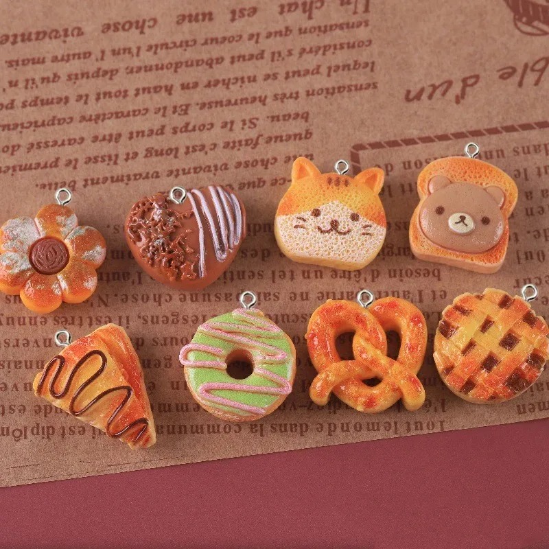 Resin Crafts Diy - จี้เรซิ่นรูปอาหารน่ารัก 10 ชิ้น ขนมปังปิ้ง โดนัท เค้ก