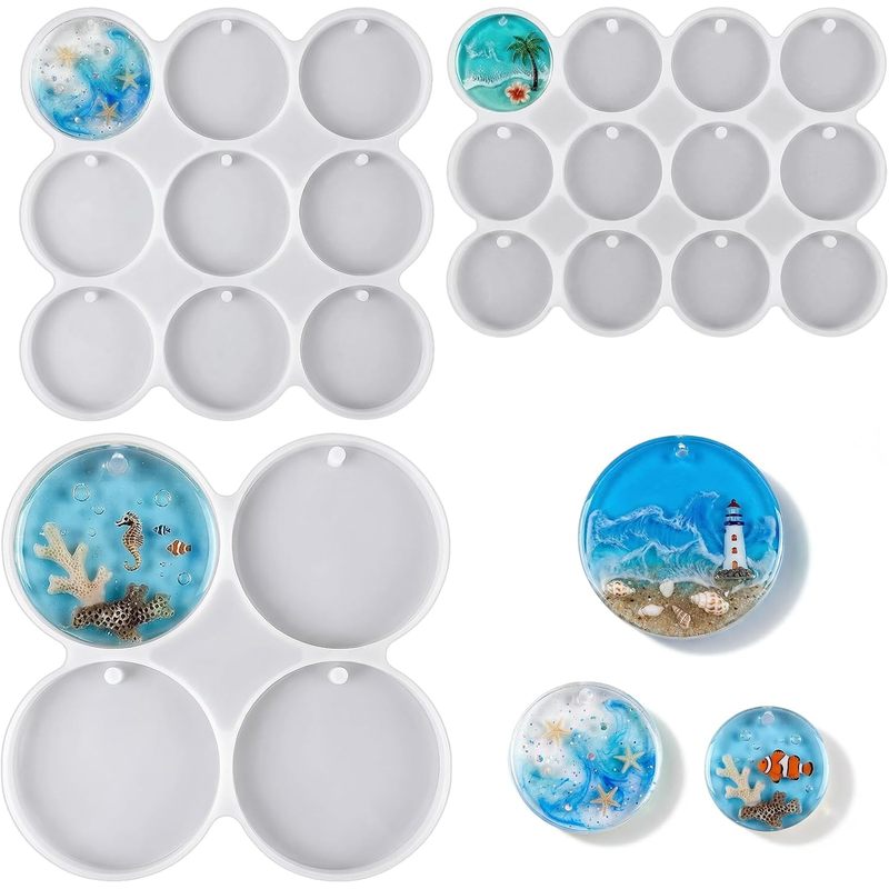 Resin Ocean Wave Mold - ชุดแม่พิมพ์ทรงกลม 3 ชิ้น，แม่พิมพ์เรซิ่นทรงกลม 25A สำหรับทำช่องว่าง，แม่พิมพ์ทรงกลมพร้อมรูเจาะ，ใช้ได้กับต่างหู DIY