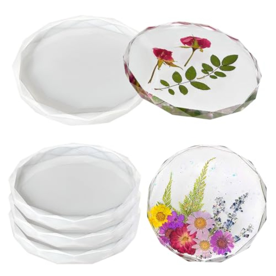 Geode Mold Silicone - แม่พิมพ์รองแก้ว 4 ชิ้น - แม่พิมพ์ซิลิโคนรูปทรงเพชรและทรงกลมสำหรับงานหล่อเรซิ่นอีพ็อกซี่